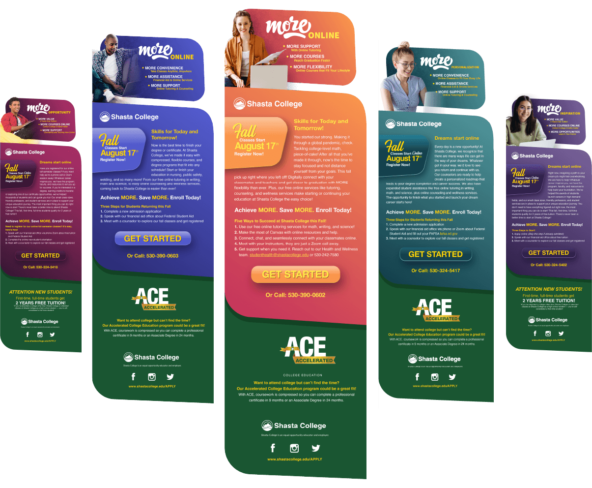 Educational marketing email graphic design for college online classes