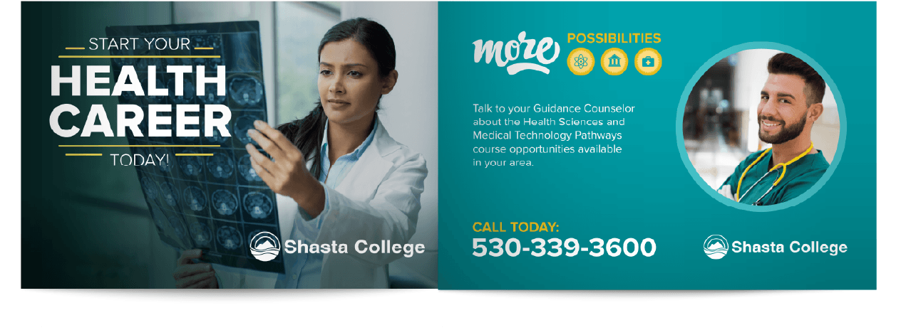 Educational marketing brochure design for college CTE health care career
